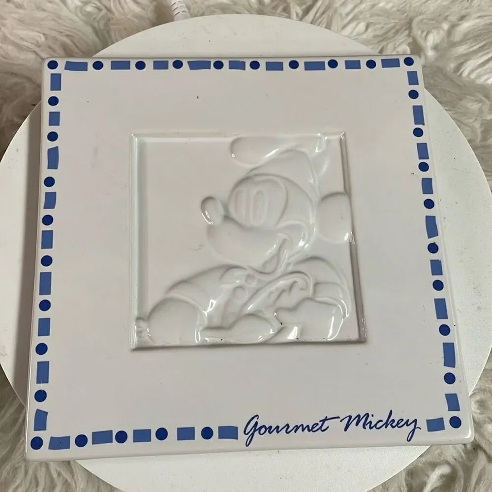 Disney Gourmet Mickey Ceramic Hot Plate 6X6 & Pop Up Kitchen Sponges Blue White